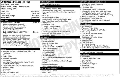 White Knuckle Clearcoat 2024 Dodge Durango R/T Plus AWD