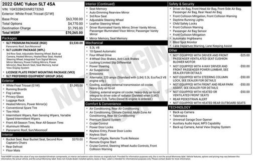White Frost Tricoat 2022 GMC Yukon SLT