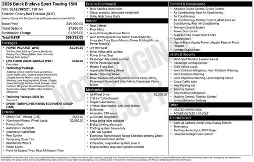 cherry red tintcoat 2026 Buick Enclave Sport Touring