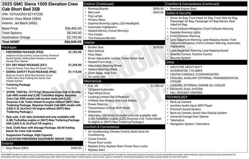 Onyx Black 2025 GMC Sierra 1500 Elevation