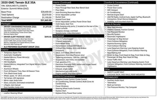 Summit White 2020 GMC Terrain SLE