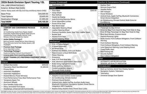 Brilliant Red 2026 Buick Envision Sport Touring AWD