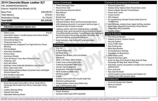 Nightfall Gray Metallic 2019 Chevrolet Blazer 3LT