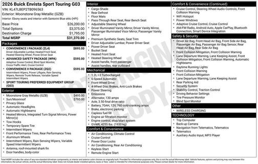 Moonstone Gray Metallic 2026 Buick Envista Sport Touring FWD