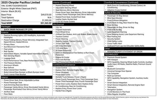 Bright White Clearcoat 2025 Chrysler Pacifica Limited