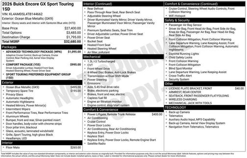 Ocean Blue Metallic 2026 Buick Encore GX Sport Touring
