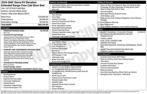 Summit White 2026 GMC Sierra EV Extended Range Elevation