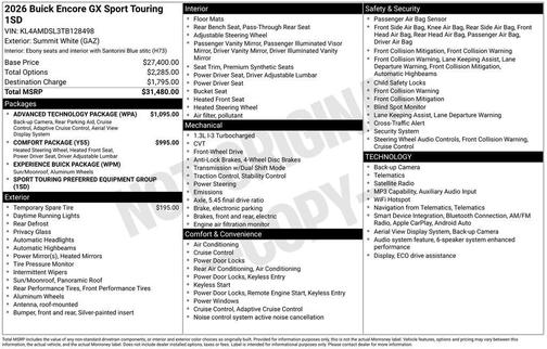 Summit White 2026 Buick Encore GX Sport Touring