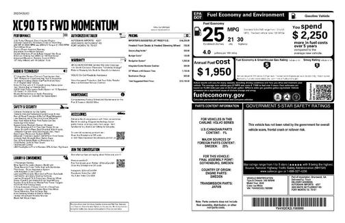 White 2020 Volvo XC90 T5 Momentum 7 Passenger