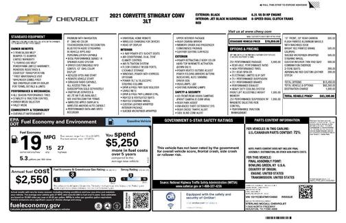Black 2021 Chevrolet Corvette Stingray w/3LT