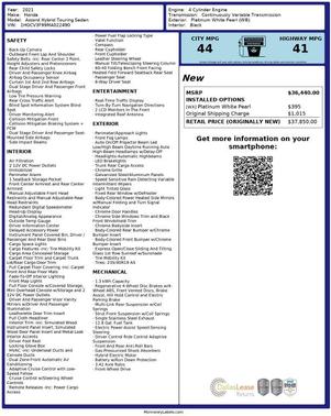 White 2021 Honda Accord Hybrid Touring