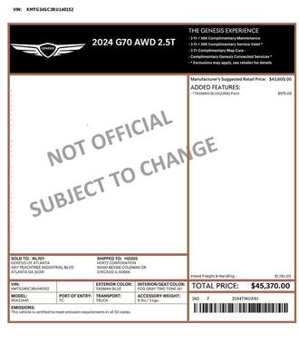 2024 Genesis G70 2.5T