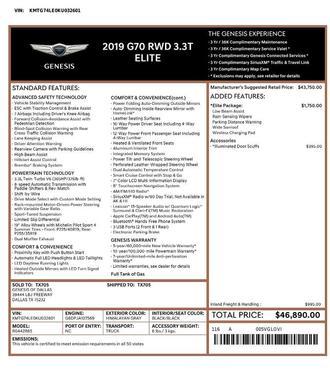 2019 Genesis G70 3.3T Advanced
