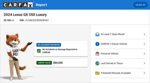 Gray 2024 Lexus GX 550 Luxury