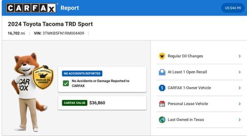 Silver 2024 Toyota Tacoma TRD Sport