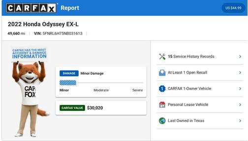 Silver 2022 Honda Odyssey EX-L