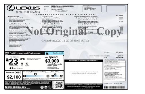 White 2020 Lexus LS 500 Base