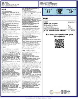 Red 2022 Toyota Highlander XLE