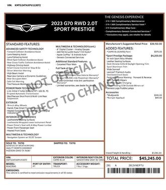 2023 Genesis G70 2.0T