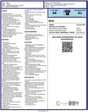 White 2023 Honda Accord Hybrid Sport-L