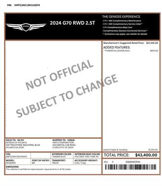 2024 Genesis G70 2.5T RWD