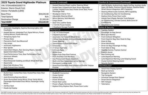 Storm Cloud 2025 Toyota Grand Highlander Platinum