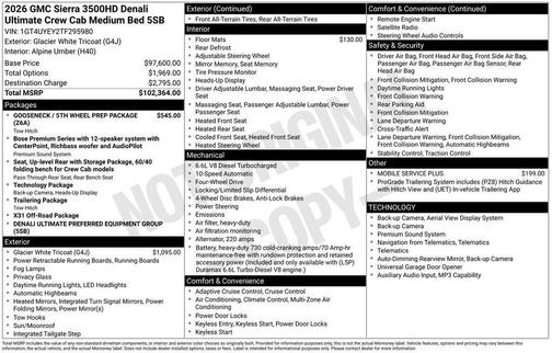 Glacier White Tricoat 2026 GMC Sierra 3500 Denali