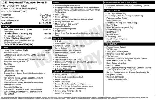 Luxury White Pearlcoat 2022 Jeep Grand Wagoneer Series III 4x4