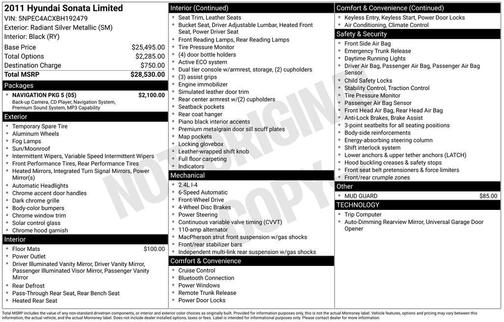 Radiant Silver 2011 Hyundai SONATA Limited