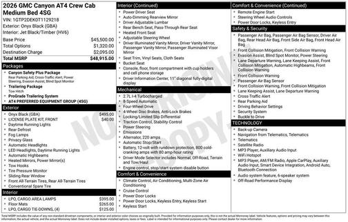 Onyx Black 2026 GMC Canyon AT4