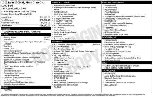 Bright White Clearcoat 2022 RAM 2500 Big Horn Crew Cab 4x4 8' Box