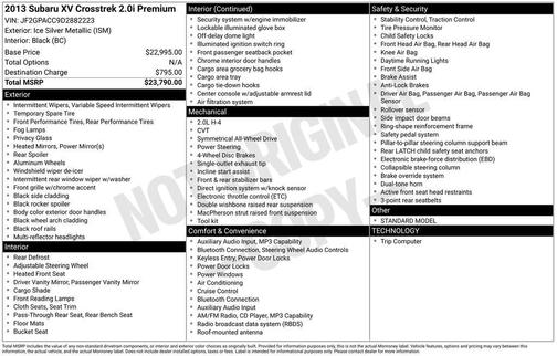 Ice Silver Metallic 2013 Subaru XV Crosstrek 2.0i Premium
