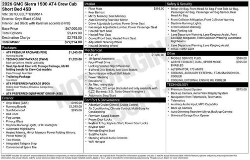 Onyx Black 2026 GMC Sierra 1500 AT4