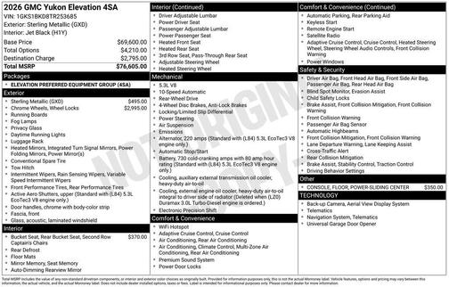 Sterling Metallic 2026 GMC Yukon 2WD Elevation