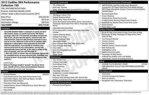 Gold Mist Metallic 2012 Cadillac SRX Performance Collection