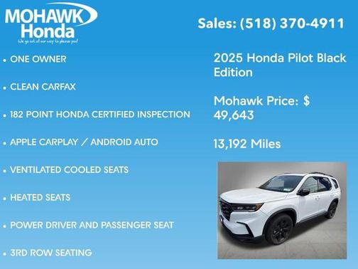Platinum White Pearl 2025 Honda Pilot Black Edition