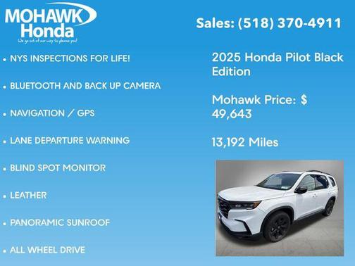 Platinum White Pearl 2025 Honda Pilot Black Edition