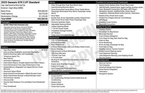 2023 Genesis G70 2.0T RWD