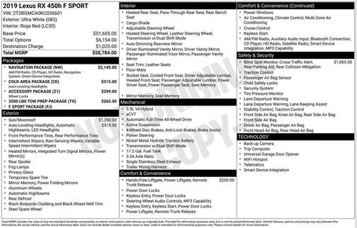 Ultra White 2019 Lexus RX 450h Base