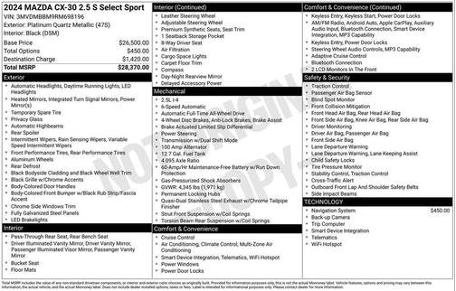 Platinum Quartz Metallic 2024 Mazda CX-30 2.5 S Select Sport