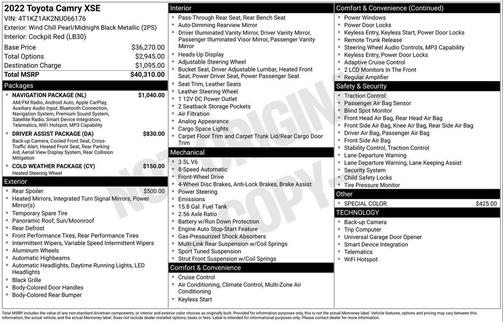 Midnight Black Metallic 2022 Toyota Camry XSE