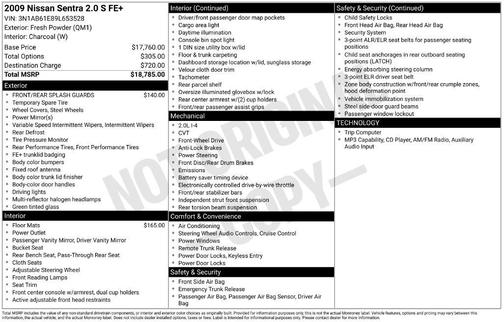 Fresh Powder 2009 Nissan Sentra 2.0 S FE+
