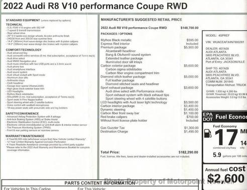 2022 Audi R8 V10 performance RWD S tronic