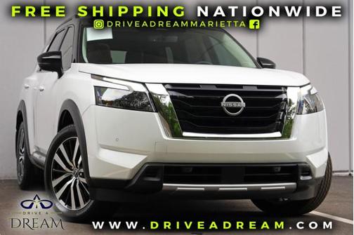 Everest White Pearl Tricoat/Super Black 2025 Nissan Pathfinder Platinum FWD