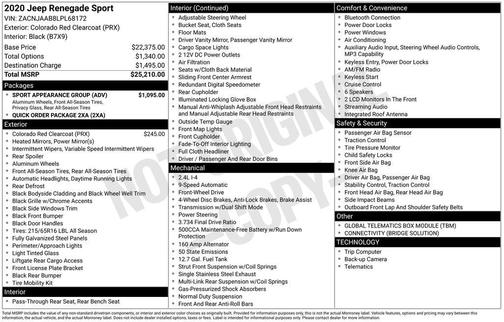 Colorado Red Clearcoat 2020 Jeep Renegade Sport