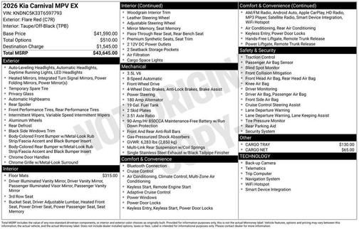 Flare Red 2026 Kia Carnival EX
