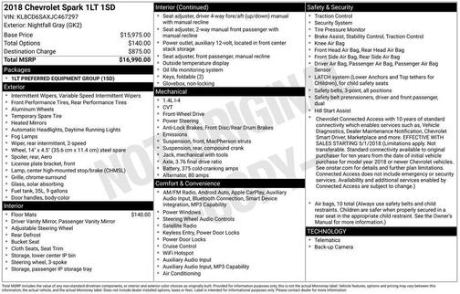 Gray 2018 Chevrolet Spark 1LT