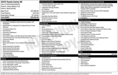 Gray 2025 Toyota Camry SE