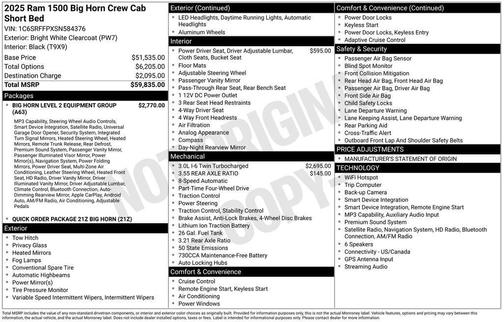 White 2025 RAM 1500 Big Horn/Lone Star