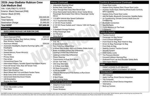 Black 2026 Jeep Gladiator Rubicon